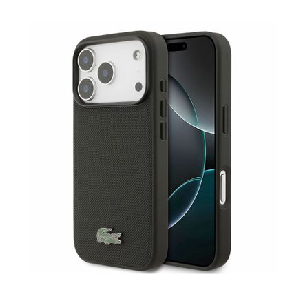 Lacoste PVC Iconic Petit Pique Metal Logo MagSafe kryt iPhone 18 Pro čierny