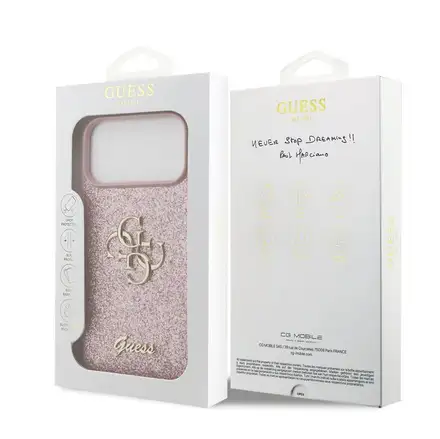 Guess PU Fixed Glitter 4G Metal Logo kryt iPhone 18 Pro Max ružový
