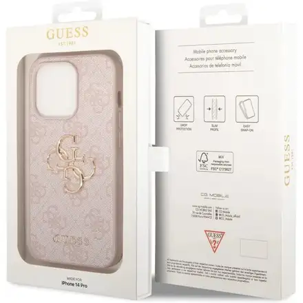 Guess PU 4G Metal Logo kryt iPhone 14 Pro ružový