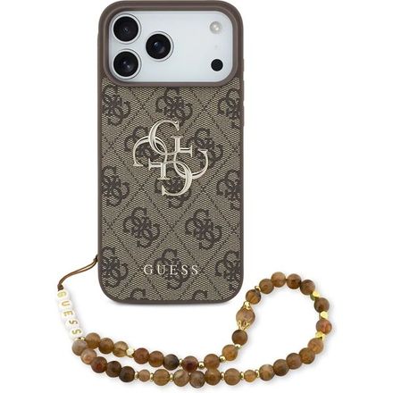 Guess PU 4G Metal Logo Strap kryt iPhone 17 Pro hnedý