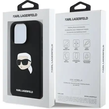 Karl Lagerfeld Liquid Silicone Karl Head MagSafe kryt iPhone 16 Pro čierny