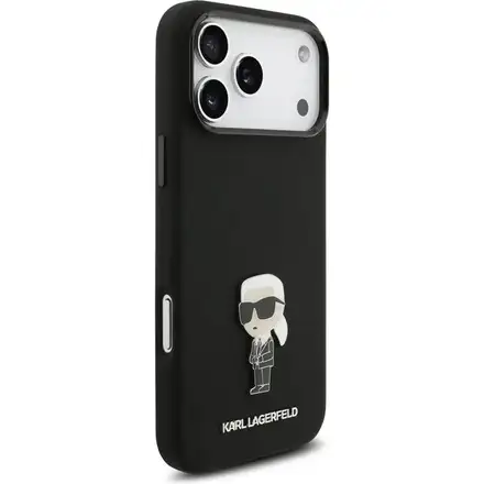 Karl Lagerfeld Liquid Silicone Metal Ikonik kryt iPhone 17 Pro čierny