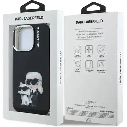 Karl Lagerfeld IML Aquarelle Karl and Choupette kryt iPhone 15 Pro Max čierny