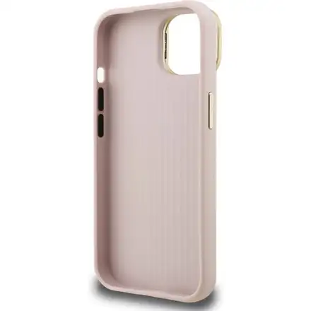 Guess PU Grained 4G Logo Stand Camera Frame kryt iPhone 15 ružový