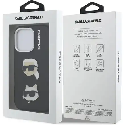 Karl Lagerfeld Grained PU K&CH Heads kryt iPhone 16 Pro čierny
