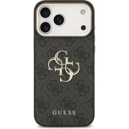 Guess PU Leather 4G Metal Logo Gold Frame kryt iPhone 17 Pro čierny