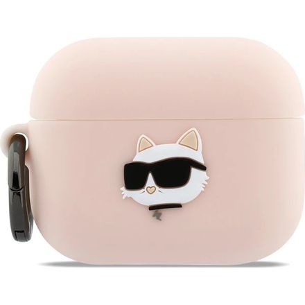 Karl Lagerfeld 3D Logo NFT Choupette Head Silikonové Púzdro pre AirPods 3 Pro ružové