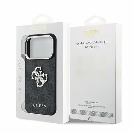 Guess PU 4G Strass Metal Logo kryt iPhone 18 Pro Max čierny