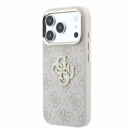 Guess PU 4G Strass Metal Logo kryt iPhone 18 Pro ružový