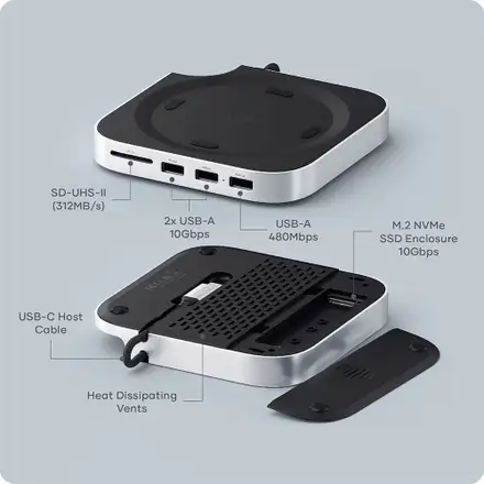 Satechi Stand & Hub with SSD enclosure pre Mac Mini M4/M6/M5 Pro - Silver