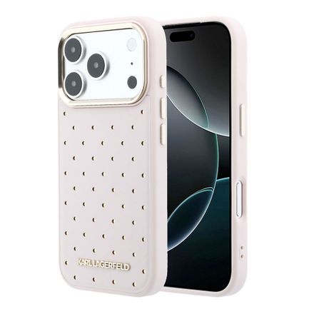 Karl Lagerfeld PU Perforated Gold Dots MagSafe kryt iPhone 17 Pro Max ružový