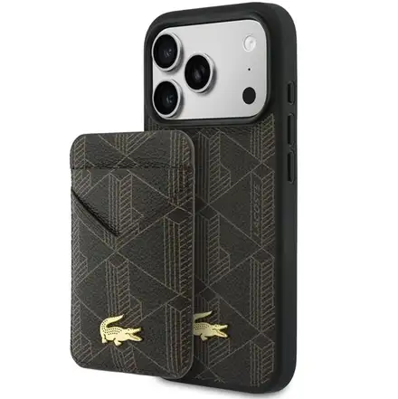 Lacoste Iconic Petit Pique MagSafe kryt + peňaženka iPhone 17 Pro hnedý