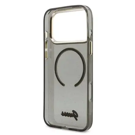 Guess IML Glitter Script Strap MagSafe kryt iPhone 17 Pro čierny