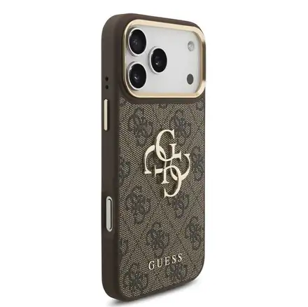 Guess PU Leather 4G Metal Logo Gold Frame kryt iPhone 18 Pro Max hnedý