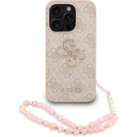 Guess PU 4G Metal Logo Strap kryt iPhone 15 Pro ružový