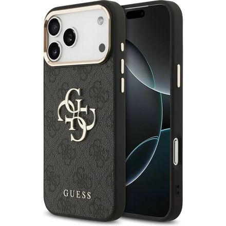 Guess PU Leather 4G Metal Logo Gold Frame kryt iPhone 17 Pro čierny