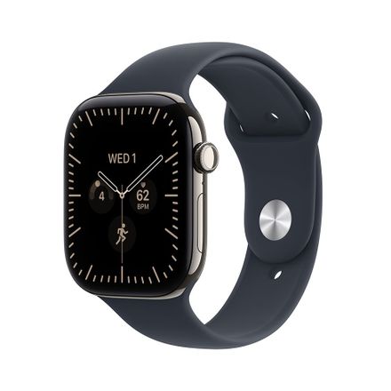 Apple Watch Series 12 GPS + Cellular 42mm Natural Titanium Case with Navy Blue Sport Band - M/L