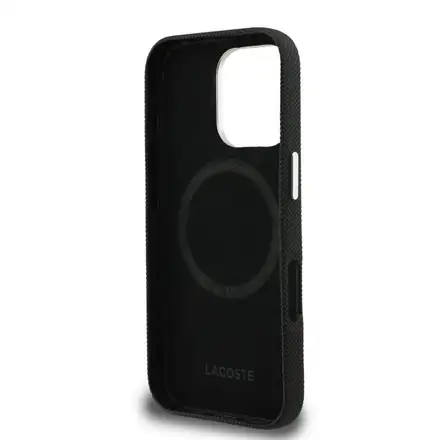 Lacoste PVC Iconic Petit Pique Metal Logo MagSafe kryt iPhone 16 Pro Max čierny