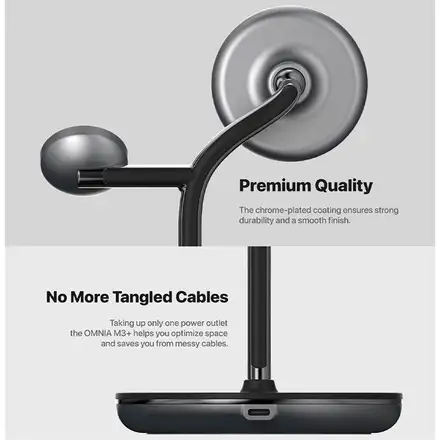 Adam Elements Omnia M3+ Magnetic 3-in-1 Wireless Charging Station + Charger - Black