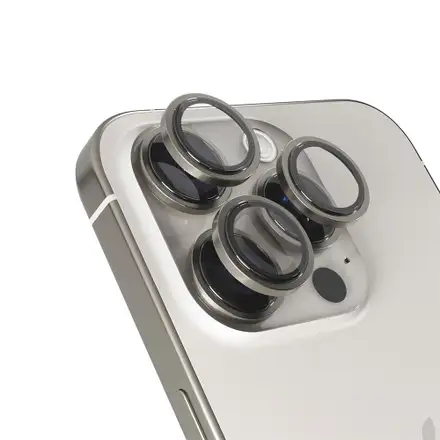 iStores by Epico Aluminium Lens Protector pro Apple iPhone 16 Pro / 16 Pro Max - přírodní titan