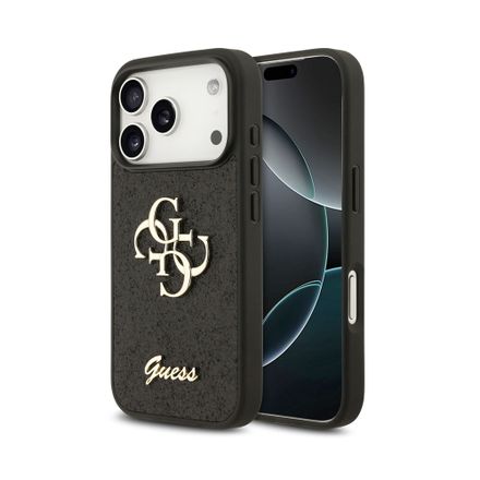 Guess PU Fixed Glitter 4G Metal Logo kryt iPhone 18 Pro čierny