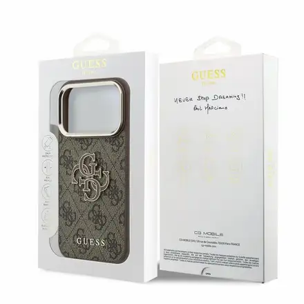 Guess PU 4G Resin Metal Logo kryt iPhone 18 Pro Max hnedý