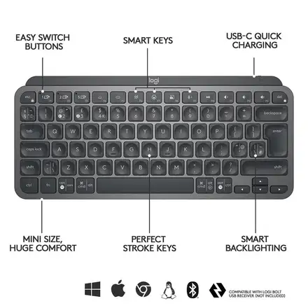 Logitech MX Keys Mini - bezdrôtová podsvietená klávesnica, US - grafitová