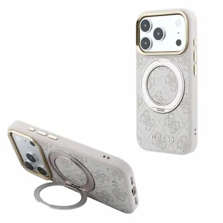 Guess PU 4G Ring Stand MagSafe kryt iPhone 18 Pro Max ružový