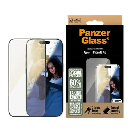 PanzerGlass ochranné sklo UWF EyeCare pre iPhone 16 Pro - Black Frame
