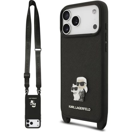 Karl Lagerfeld Saffiano Crossbody Popruh Metal Karl and Choupette kryt iPhone 17 Pro Max čierny