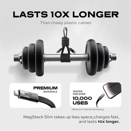 KeySmart Statik MagStack Slim PRO, magnetický slim kábel, USB-C - USB-C, (1m)