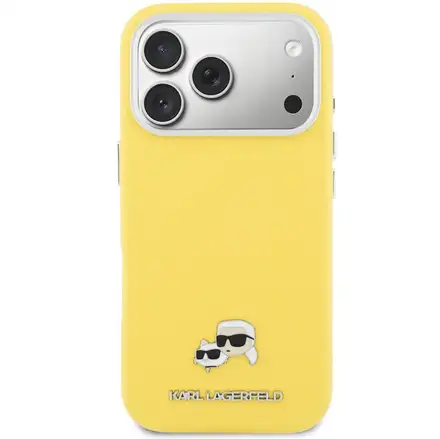 Karl Lagerfeld PU Karl and Choupette Heads Pins MagSafe kryt iPhone 17 Pro Max žltý