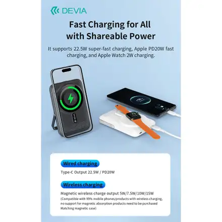 Devia powerbank Extreme Speed Series Magnetic with Bracket 10.000 mAh 22.5W - Gray