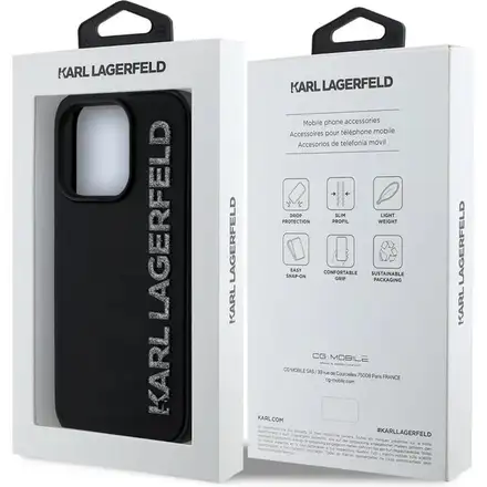 Karl Lagerfeld 3D Rubber Glitter Logo kryt iPhone 13 Pro čierny