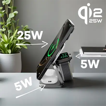 Cubenest 3v1 Qi2.2 Skladacia bezdrôtová magnetická nabíjačka SQ312 Ultra sivá