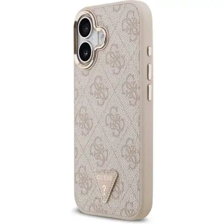 Guess PU Leather 4G Strass Triangle Logo Gold Frame MagSafe kryt iPhone 17 ružový