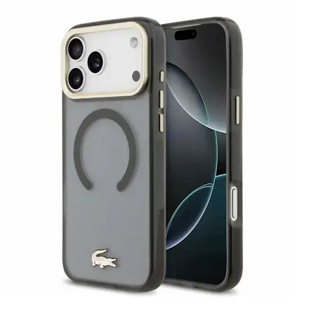 Lacoste PC/TPU Frosted Finish Gold Logo MagSafe kryt iPhone 18 Pro Max čierny