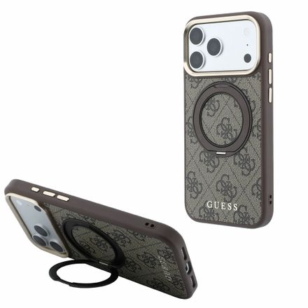Guess PU 4G Ring Stand MagSafe kryt iPhone 18 Pro Max hnedý