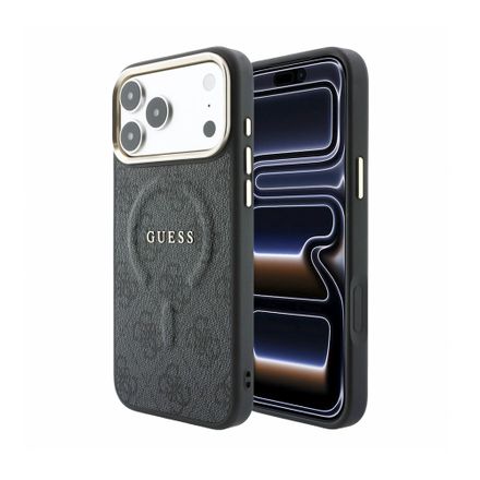 Guess PU Leather 4G Gold Frame Embossed MagSafe kryt iPhone 18 Pro čierny
