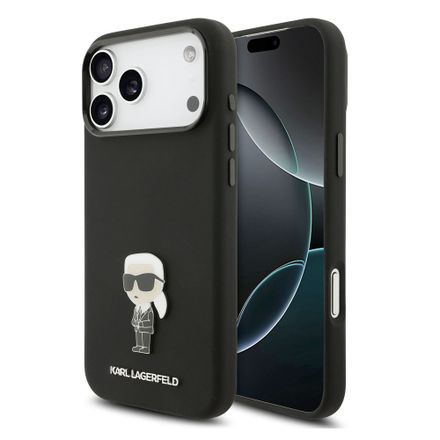 Karl Lagerfeld Liquid Silicone Metal Ikonik kryt iPhone 17 Pro Max čierny