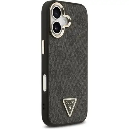 Guess PU Leather 4G Strass Triangle Logo Gold Frame MagSafe kryt iPhone 17 čierny