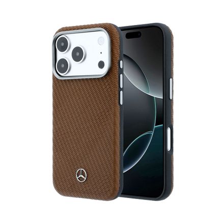 Mercedes PU Leather Wood Semi Wrap MagSafe Kryt pre iPhone 17 Pro hnedý