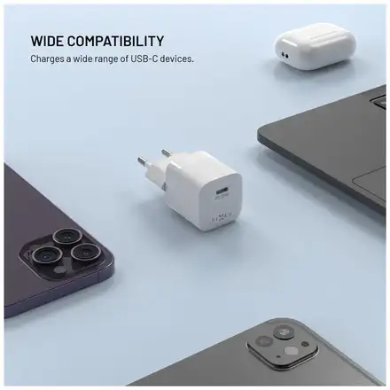 FIXED Mini Sieťová GaN nabíjačka s USB-C výstupom a podporou PD, 30W, biela