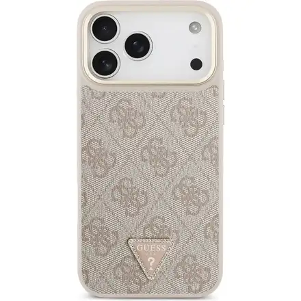 Guess PU Leather 4G Strass Triangle Logo Gold Frame MagSafe kryt iPhone 17 Pro Max ružový