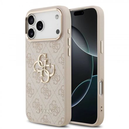 Guess PU Leather 4G Metal Logo Gold Frame kryt iPhone 17 Pro ružový