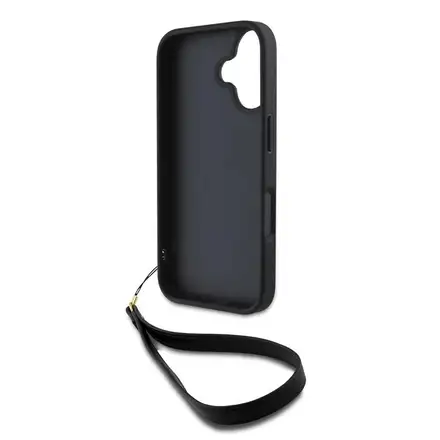 DKNY PU Leather Stack Logo Wrist Strap kryt iPhone 16 čierny