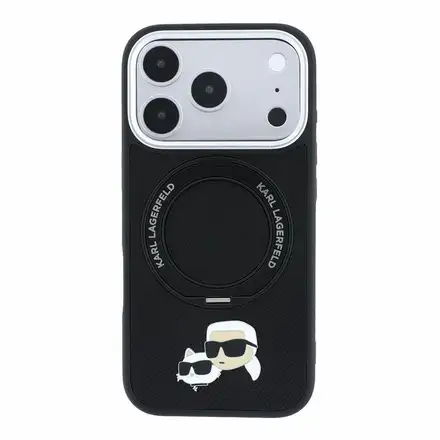 Karl Lagerfeld PU Grained K&CH Heads Ring Stand Magsafe kryt iPhone 18 Pro Max čierna