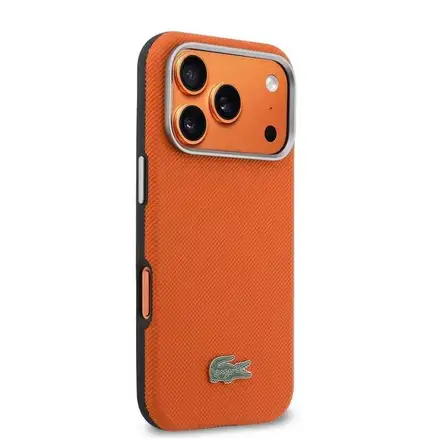 Lacoste PVC Petit Pique Semi Wrap MagSafe pre iPhone 17 Pro Max oranžový