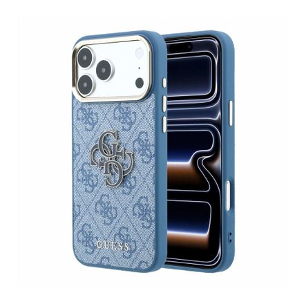 Guess PU 4G Resin Metal Logo kryt iPhone 18 Pro modrý