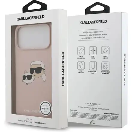 Karl Lagerfeld Liquid Silicone Double Heads MagSafe kryt iPhone 17 Pro ružový
